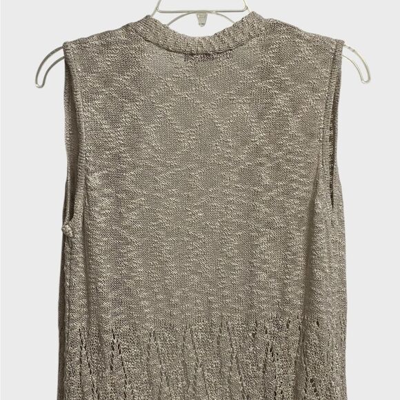 Belldini Duster Sleeveless Cardigan Size L Beige Asymmetrical Hem Boho Hippie - Picture 8 of 12